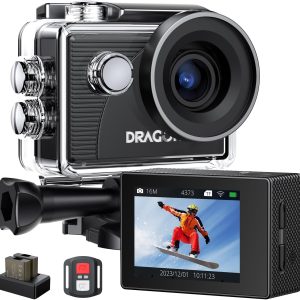Dragon Touch 4K Action Camera 20MP Vision 3 Underwater Waterproof Camera 170° Wide Angle WiFi Sports Cam with Remote 2 Batteries and Mounting Accessories Kit