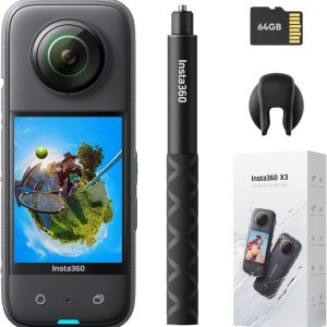 Insta360 X3 Get-Set Kit- Waterproof 360 Action Camera with 1/2" 48MP Sensors, 5.7K 360 Active HDR Video, 72MP 360 Photo, 4K Single-Lens, 60fps Me Mode, Stabilization, 2.29" Touchscreen, AI Editing